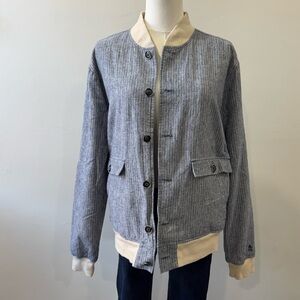 🧥 Vintage Original Penguin Pinstripe Linen/Cotton Bomber Jacket – Size Medium